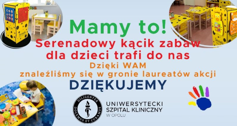 Zdjęcie nagłówkowe otwierające podstronę: Mamy to. Serenadowy kącik zabaw dla dzieci trafi do Uniwersyteckiego Szpitala Klinicznego