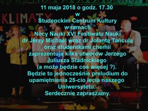 Nocy Nauki XVI Festiwalu Nauki - utwory Jerzego Juliusza Stadnickiego