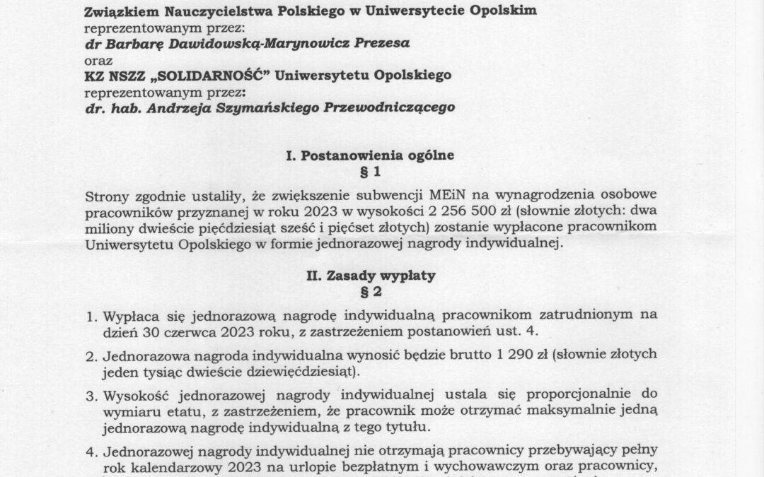 Informacja o jednorazowym dodatkowym wynagrodzeniu dla pracowników UB